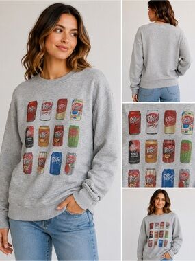 Dr Pepper Cans Graphic Sweatshirt Gray Crewneck Gildan Heavy Blend Size M